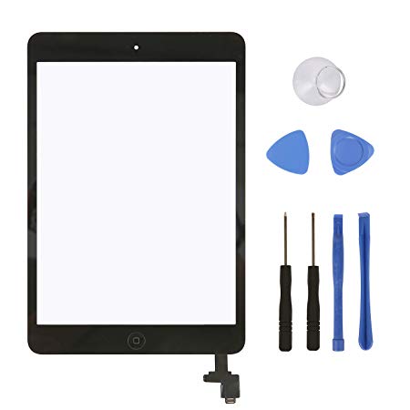 HDE Touch Screen Digitizer for iPad Mini 1 and 2 - Front Glass Replacement with Home Button & Tool Repair Kit (Models: A1432, A1454, A1455, A1489, A1490, A1491) - Black