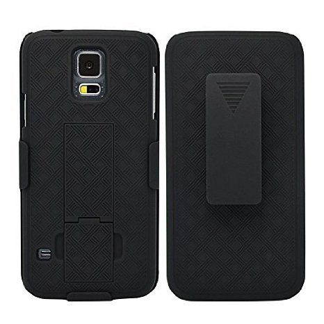 Samsung Galaxy S5 Case, Black Belt Clip Holster Armor Protective Case, Defender Cover (Black, Includes Stylus)