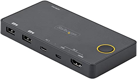 StarTech.com 2 Port Hybrid USB-A   HDMI & USB-C KVM Switch - Single 4K 60Hz HDMI 2.0 Monitor - Compact Desktop and/or Laptop HDMI KVM Switch - USB Bus Powered - Thunderbolt 3 Compatible (SV221HUC4K)