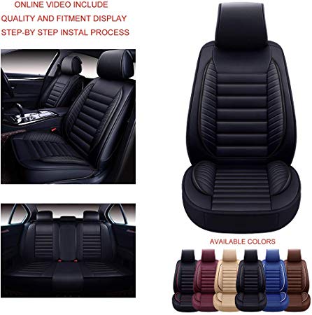 OASIS AUTO OS-001 Leather Universal Car Seat Covers Automotive Vehicle Cushion for Sedan, SUV and Small Pick-Up Truck Compatible with Toyota-Nissan-Honda-Jeep-Subaru (Black, Full Set)