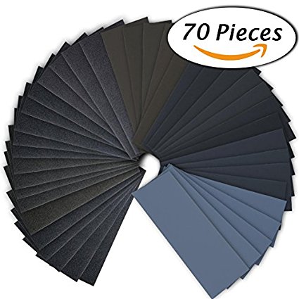 70Pcs 120 to 3000 Grit Wet Dry Sandpaper Assortment 9 x 3.6 Inches for Automotive Sanding, Wood Furniture Finishing And Wood Turning Finishing