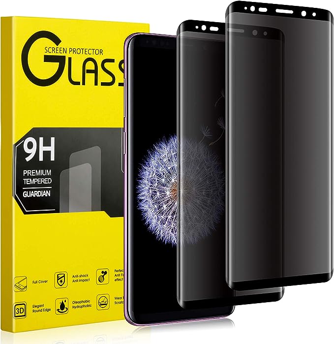 Maxwolf [2 Pack] Galaxy S9 Plus Screen Protector Privacy Tempered Glass, 3D Curved Edge, Anti-Spy, Anti-Scratch, Case Friendly, 9H Hardness Screen Shield for Samsung Galaxy S9 Plus / S9