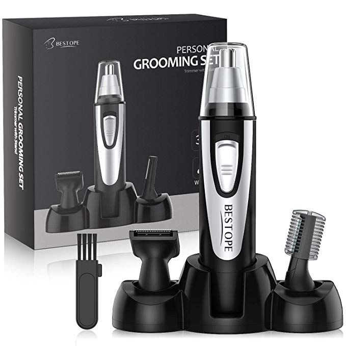 Nose and Ear Hair Trimmer - Bestope 3 in 1 Painless Trimmer Eyebrow and Sideburn Beard Trimmer Kit for Men with Stainless Steel and Detachable Washable Head, Battery-Operated