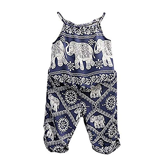 2Pcs/Set Kids Baby Girls Jumpsuit Romper, Elephant Straps Tops Harem Pants Outfit