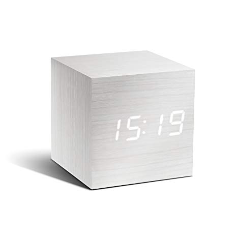 Gingko Cube Click Clock 2.5" x 2.5" Time/Date/Temp White / White LED Alarm Clock