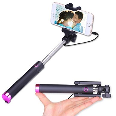 VIVOVILL Selfie Stick Battery Free Extendable Handled Stick with Adjustable Phone Holder and Built-in Remote Shutter Designed for iPhoneSamsung Huawei and other phones within 22-354 Inches widthpink
