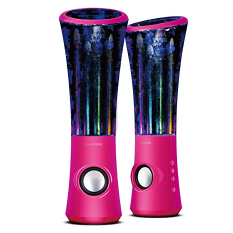 SoundSOUL Dancing Water Speakers LED Speakers Water Fountain Speakers Mini Misic Amplifier(6 Colored LED Lights) - Pink