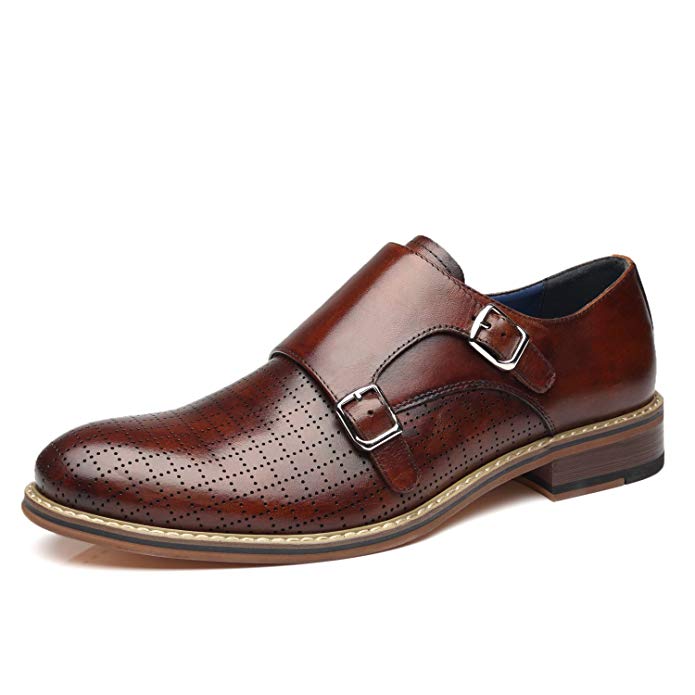 La Milano Men's Double Monk Strap Slip On Loafer Leather Oxford Plain Toe Classic Casual Comfortable Dress Shoes for Men