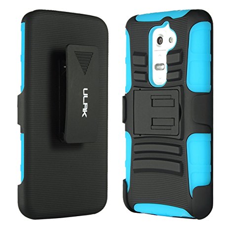 LG G2 Case, ULAK Rugged Hybrid Hard Rubber Clip Holster Case for LG G2 (AT&T D800, T-Mobile D801,Global D802 )-Blue