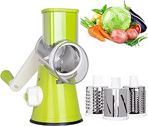 X Home Rotary Cheese Grater, Handheld Rotary Slicer, Vegetable Grater with 3 Replaceable Stainless Steel Blades, Easy to Handle & Clean