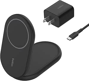 Belkin Magnetic Foldable Wireless Charging Stand 15W - MagSafe-Compatible Qi2-Certified iPhone Charger, Wireless Charging Stand for iPhone 16, 15, & 14 Series, Standy Mode Ready, PSU Included - Black