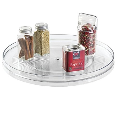 mDesign Lazy Susan Turntable Spice Organizer Rack for Kitchen Pantry, Cabinet, Countertops - 14", Clear