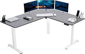 VIVO Electric Height Adjustable 63 x 55 inch Corner Stand Up Desk, Gray Table Top, White Frame, L-Shaped Standing Workstation, 3CT Series, DESK-E3CTWG