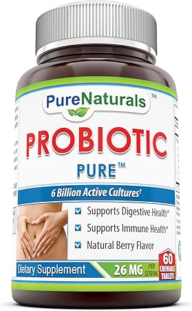 Pure Naturals Probiotic 6 Billion 26 mgper Serving 60 Chewable Tablets- *Supports Digestive Health* Supports Immune Health* Natural Berry Flavour*