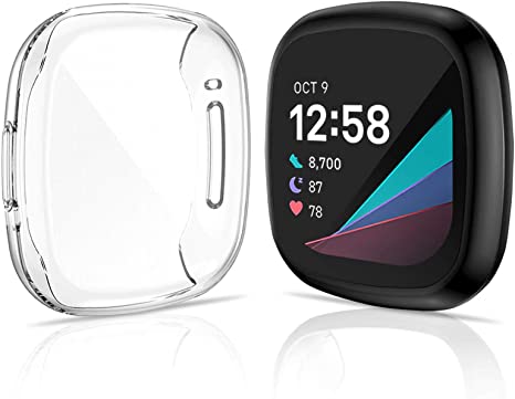 KIMILAR compatible with Fitbit Sense/Versa 3 Screen Protector, (2 Pack) TPU Plated Full Coverage Screen Bumper Cover Case Screen Protector compatible with Fitbit Sense/Versa 3, Clear Black