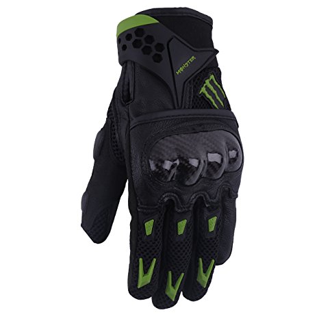 A Pair of Pro-Biker Carbon Fiber Leather Bicycle Motorcycle Motorbike Powersports Racing Gloves (XL, Green)