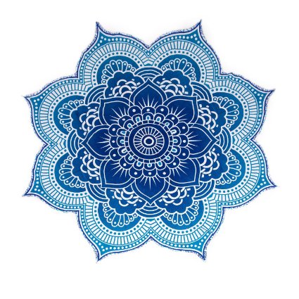Large Round Lotus Flower Mandala Tapestry - 100% Cotton - Outdoor Beach Roundie - Hippie Gypsy Boho Throw Towel Tablecloth Wall Hanging Yoga/Picnic/Camping Mat - Ocean Blue Turquoise - 72"