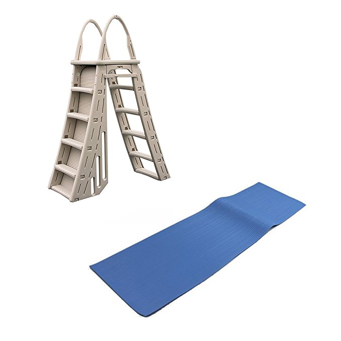 Confer Heavy-Duty A-Frame Above-Ground Pool Ladder   Hydro Tools Protective Mat