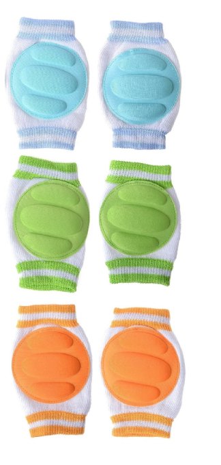 1 Premium Quality Infant Toddler Baby Kneepads  2 FREE Ebooks Knee Elbow Pads Crawling Safety Protector Breathable Adjustable Elastic Unisex By Kiddo Care 6 pack Orange Blue Green