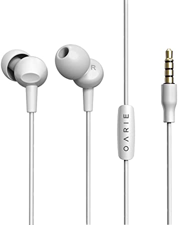 in Ear Headphones, Wired Noise Isolation Earbuds with Microphone and in-line Remote Control, Earphones in Fashion Color Compatible with iPhone iPad Android Smartphones(White)