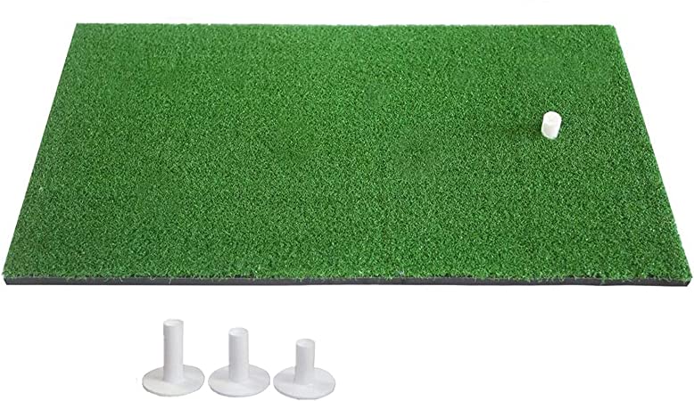 Golf Hitting Mat with 3 Rubber Tee Holder Set for Indoor Outdoor Backyard Practice, 12x24/16x24 inch 3-in-1 Hitting Mat Turf Tri-Turf Matts Portable Driving Chipping Training Aids