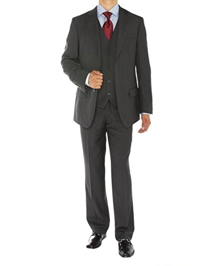 Gino Valentino 3 Piece Men's 2 Button Jacket Flat Front Pants Vested Suit
