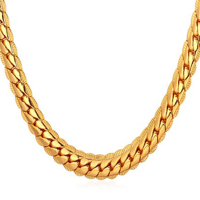 U7 18K Gold Plated Necklace With "18K" Stamp Men Jewelry 4 Colors 6 MM Wide Snake Chain Necklace ,18"-32"