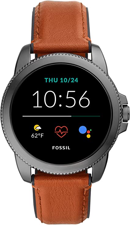 Fossil Men's Gen 5E 44mm Stainless Steel Touchscreen Smartwatch with Alexa, Speaker, Heart Rate, Contactless Payments and Smartphone Notifications, Smoke, Brown, 44 mm, Classic