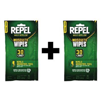 Repel 94100 Sportsmen 30-Percent Deet Mosquito Repellent Wipes, 2Packs of 15 Count each