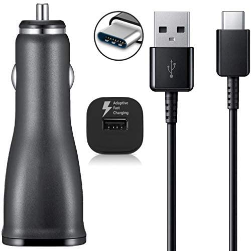 Adaptive Turbo Fast 15W Car Charger for Samsung Galaxy S10e with Quick Charge 2 Detachable Hi-Power USB Type-C Cable! (1.2M Black)