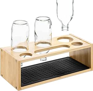 Navaris Porte bouteille en bois – Égouttoir à bouteille 31,5 x 14,5 x 11 cm compatible avec les bouteilles Sodastream – Pour 4 bouteilles