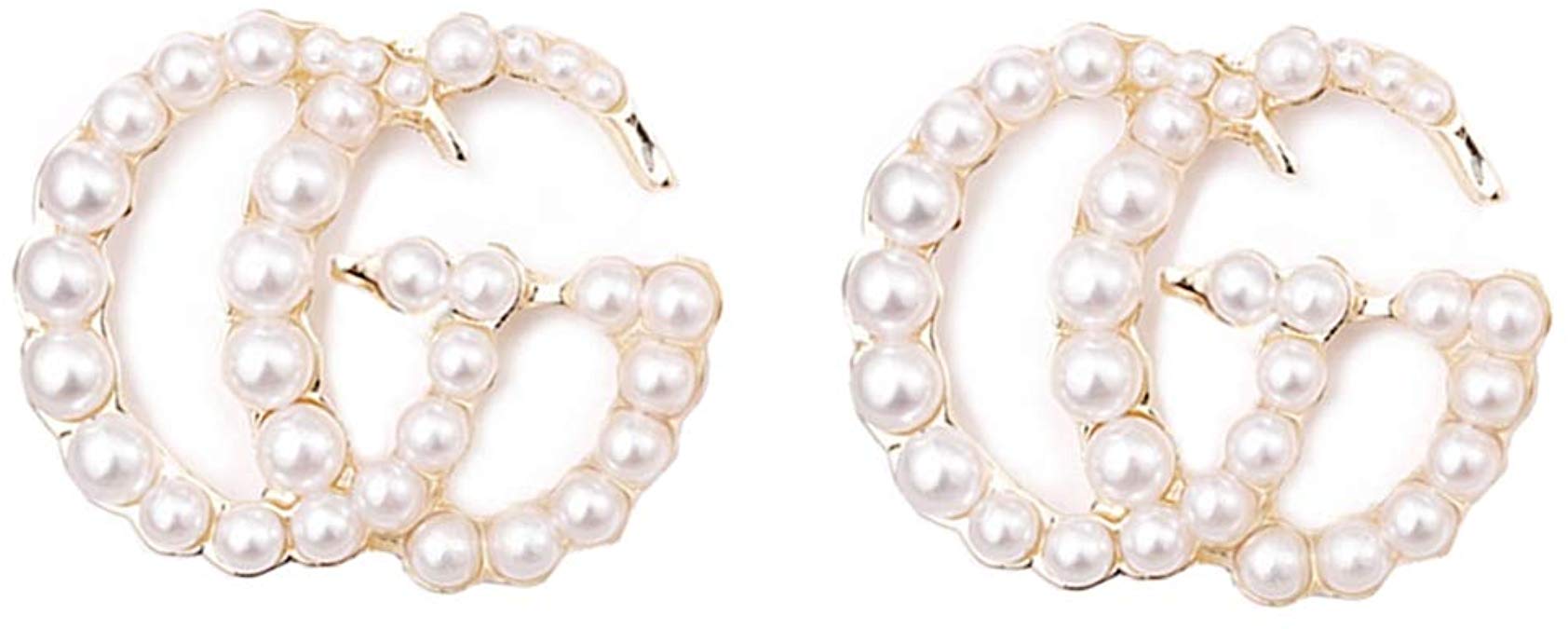 Luxury Letter G Pearl Initial Stud Earrings Drop Statement Earrings for Women Girls