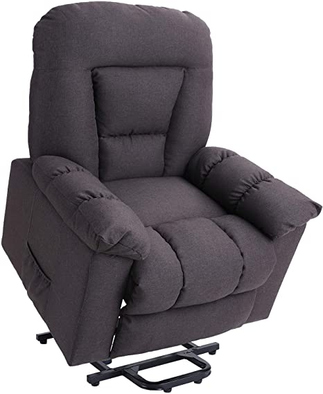 Sophia & William Electric Power Lift Recliner Chair Sofa for Elderly, Contemporary Heated Vibration Massage Living Room Chair with Side Pocket in Overstuffed Design, Fabric, Brown