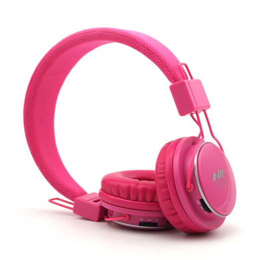 GranVela® A809 Lightweight Foldable Stereo Headphones Adjustable Headband Kids Headsets with Built-in FM Radio, Micro SD Card Player,3.5mm Jack for iPhone, iPad, Android, PC and More (Pink)
