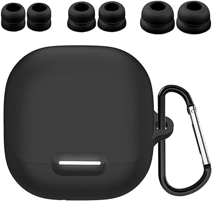 A-Focus Compatible with Soundcore Liberty 4 NC Case Ear Tips Set, Silicone Rubber Protective Cover 3 Pairs Double Flange EarTips Buds and Carabiner Accessories Kit for Liberty 4 NC 2023 Black