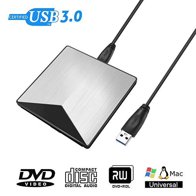 External DVD Drive SAWAKE USB3.0 Portable DVD/CD Drive High Speed Data Transfer for Laptop/Macbook/Desktop/MacOS/Windows7/8/10/XP/Vista