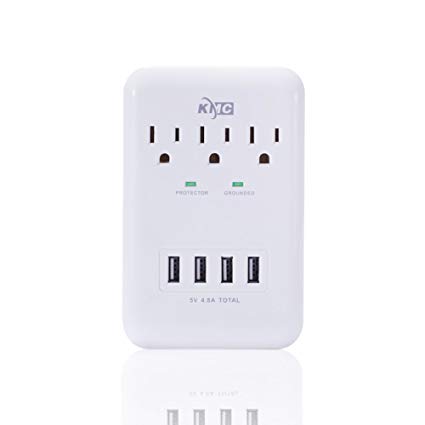 KMC 3-Outlet Wall Mount Surge Protector with 4 USB Charging Ports (4.8 AMP)