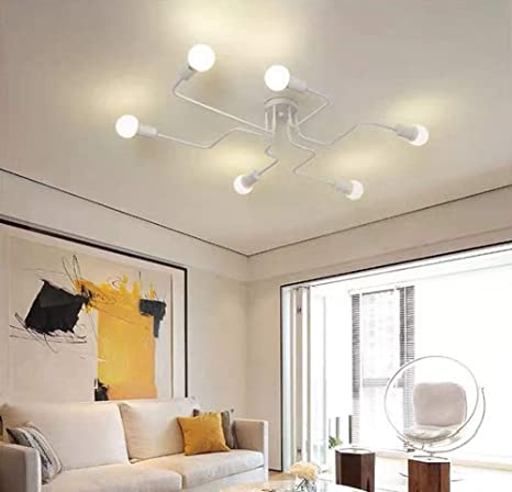 RUXUE Industrial Ceiling Light Retro White 6 Heads Metal Wall Mount Chandeliers Lighting Fixtures without Bulbs