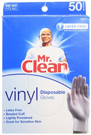 MR. CLEAN Latex Free VINYL Disposable Cleaning Gloves with BEADED CUFF (50 Co...