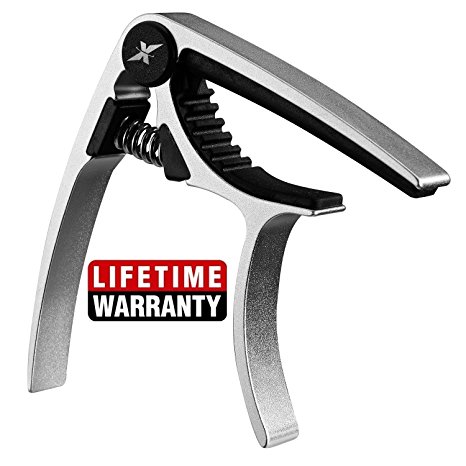 GUITARX X3 - Guitar Capo Acoustic and Electric Guitars - Ultra Lightweight (1oz) - No Scratches, No Fret Buzz, Easy to Move - Also for Ukulele, Banjo and Mandolin - Professional, Silver