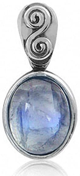 Silvershake Natural Moonstone 925 Sterling Silver Swirl and Spiral Solitaire Pendant