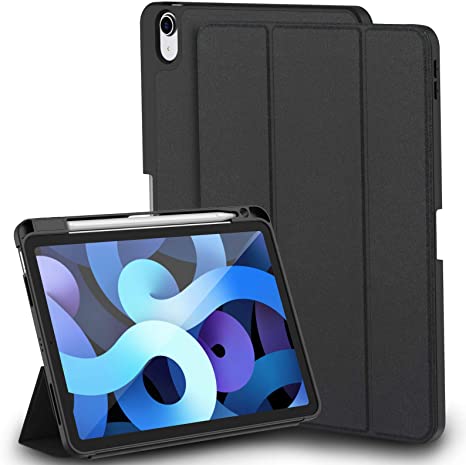 OULUOQI for iPad Air 4 Case with Pencil Holder, 10.9 Inch Case with Soft TPU Back Cover, Shock-Absorbent and Anti-Drop Case with Auto Wake/Sleep Function for iPad Air 4 - Black