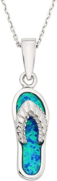 Sterling Silver and Gold Tone Created Blue Opal Flip-flop 18" Pendant Necklace