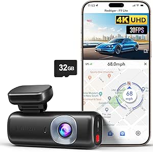 REDTIGER 4K Dash Cam Front, ADAS, Built-in WiFi GPS, Mini Hidden Dash Camera for Cars with G Sensor, 24H Parking Monitor, Free 32GB Memory Card, APP Control, Loop Recording, Night Vision (F9 Lite)