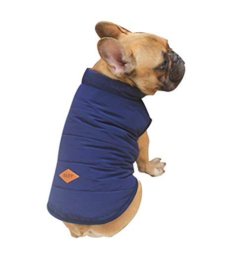 Rantow Pet Dog Cosy Fleece Lined Jacket Coat Puppy Winter Buttons Warm Vest Suit Clothes for Chihuahua Corgi Bulldog (L, Navy Blue)