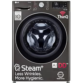 LG 11 Kg (Wash) / 7 Kg (Dry), AI Direct Drive Technology, Steam  & Wi-Fi Front Load Fully Automatic Washer Dryer (FHD1107STB, Intelligent & Convenient Fabric Care, Wrinkle Care, Black Steel)