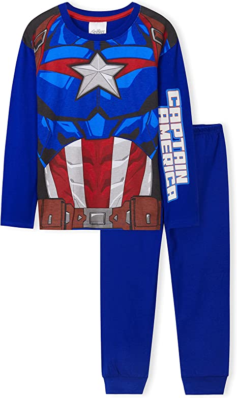 Marvel Captain America Boys Pyjamas, Cotton Pyjama Set, Superhero Kids Clothes