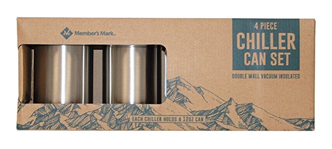 4 Piece Chiller Can Set - For 12oz Cans - Lightweight 18/10 Stainless Steel (Double Wall Vacuum Insulated)