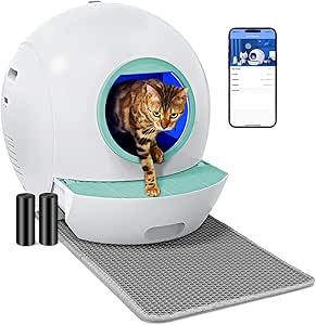 Self Cleaning Cat Litter Box, Upgraded Automatic Cat Litter Box Self Cleaning for Multi Cats, 60L Smart Litter Box with Mat Safety Protection/Odor Removal 1-Year Machine KungFuPet W-arranty