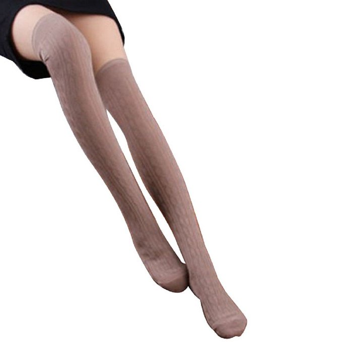 Coromose Women Knit Over Knee Thigh Stockings Spiral Pattern High Socks